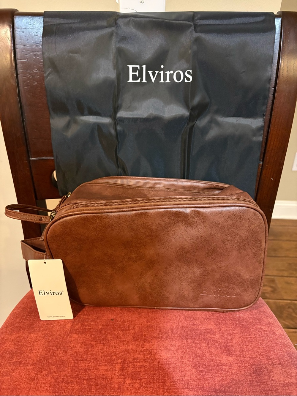 Men's Brown Leather Travel Dopp Kit Toiletry Bag